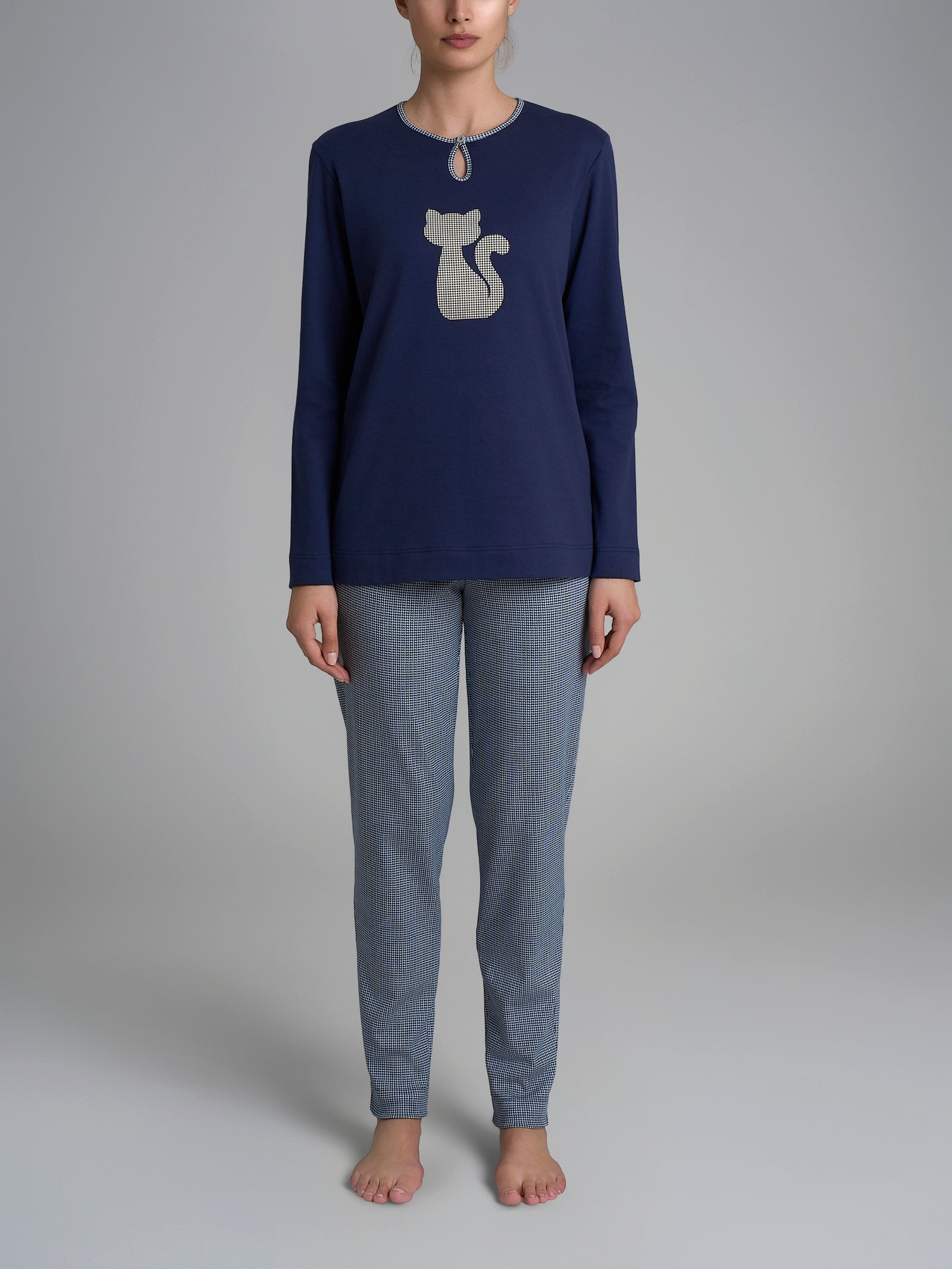 Pigiama con scollo a goccia e dettaglio in Interlock di cotone 40-54 Blu Donna - Ragno