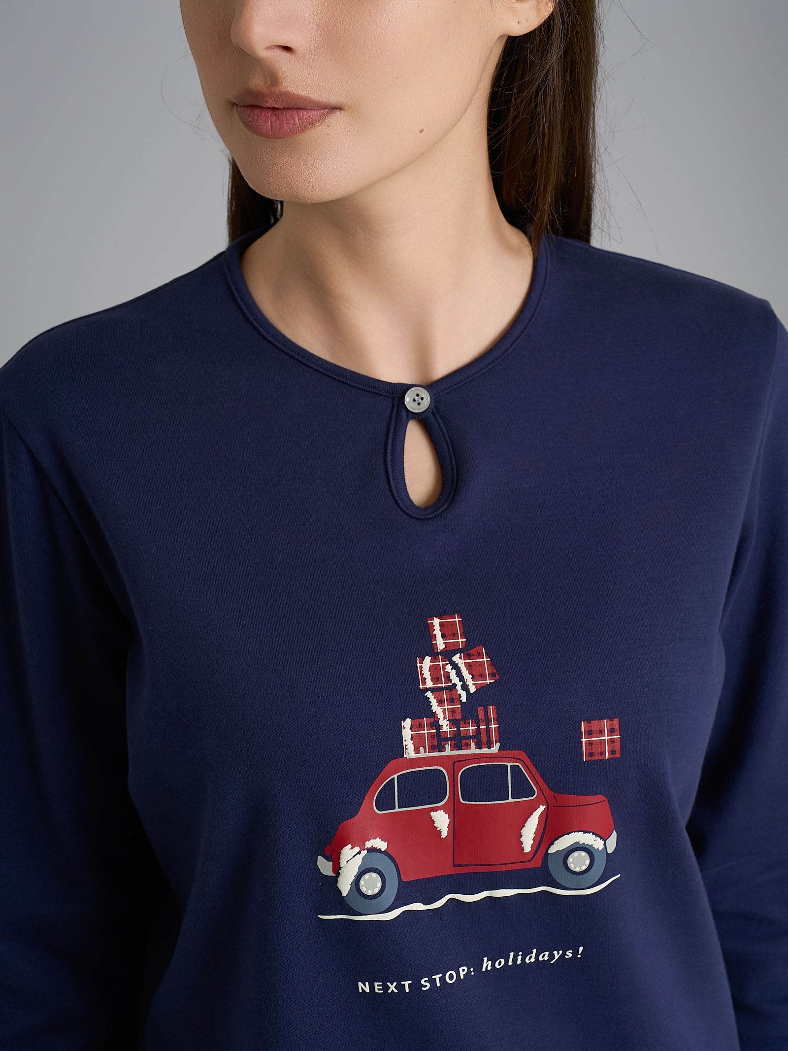 Pigiama con scollo a goccia e dettaglio in Interlock di cotone 40-54 Rossi Donna - Ragno