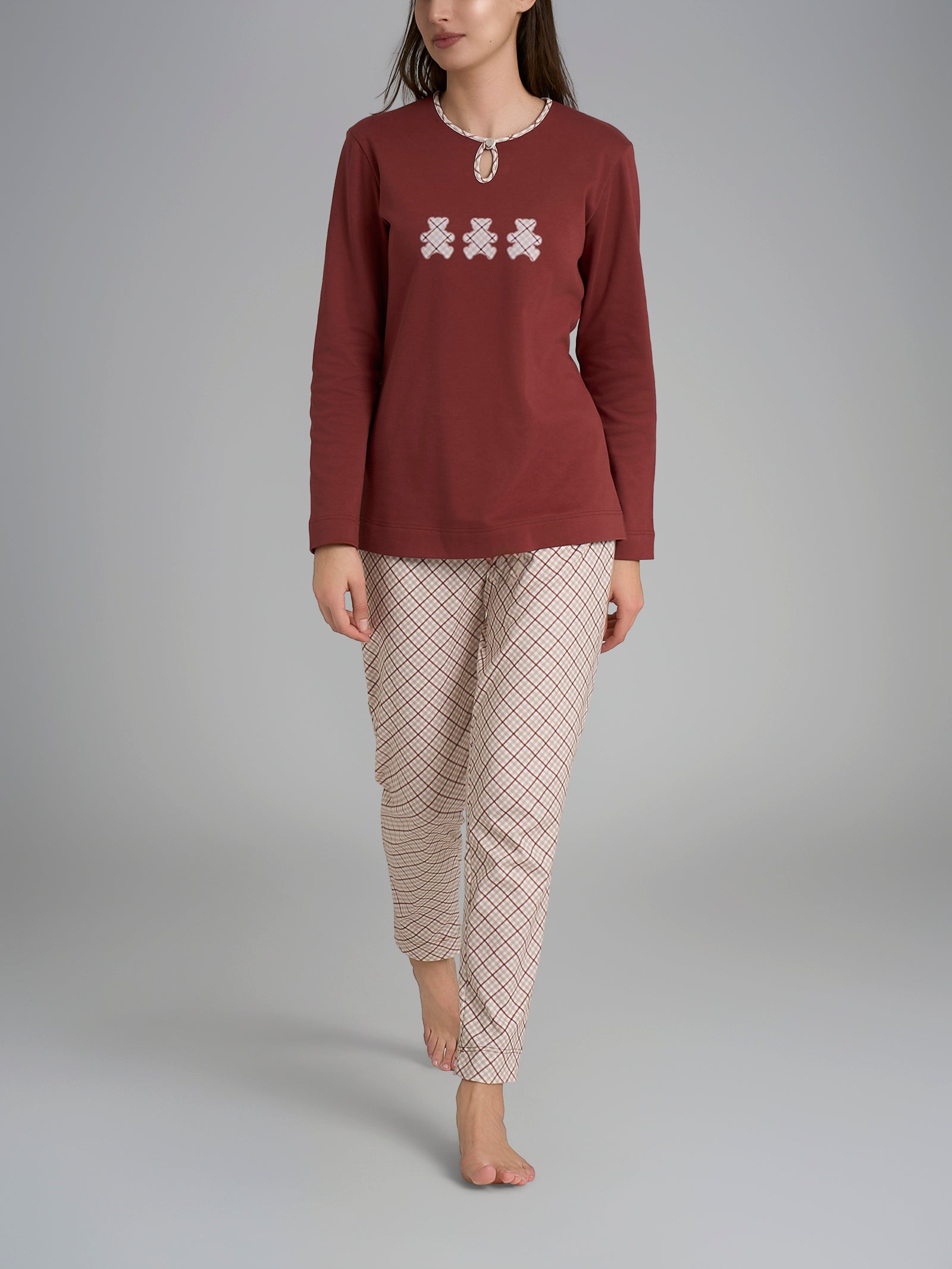 Pigiama con scollo a goccia e dettaglio in Interlock di cotone 40-54 Rossi Donna - Ragno