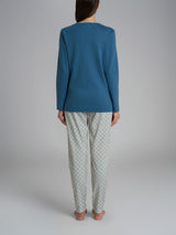 Pigiama con scollo a goccia e dettaglio in Interlock di cotone 40-54 Azzurri Donna - Ragno
