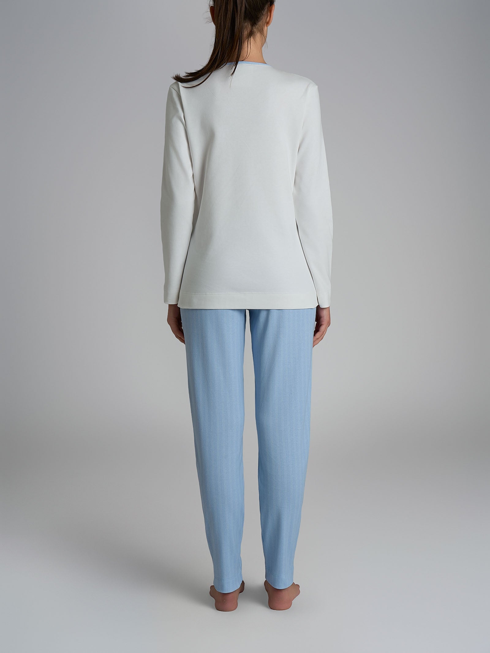 Pigiama con scollo a goccia e dettaglio in Interlock di cotone 56-60 Azzurri Donna - Ragno
