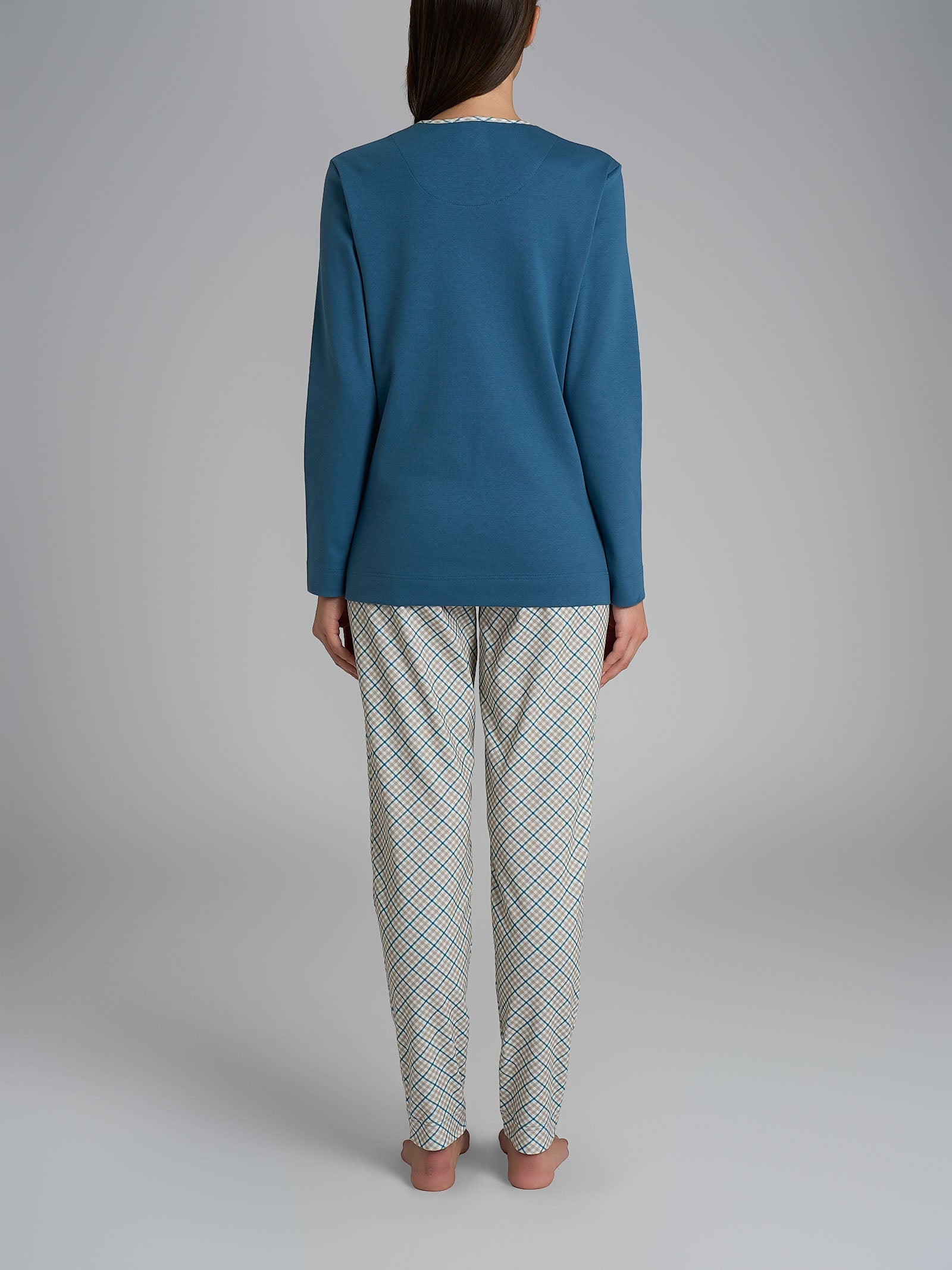 Pigiama con scollo a goccia e dettaglio in Interlock di cotone 56-60 Azzurri Donna - Ragno