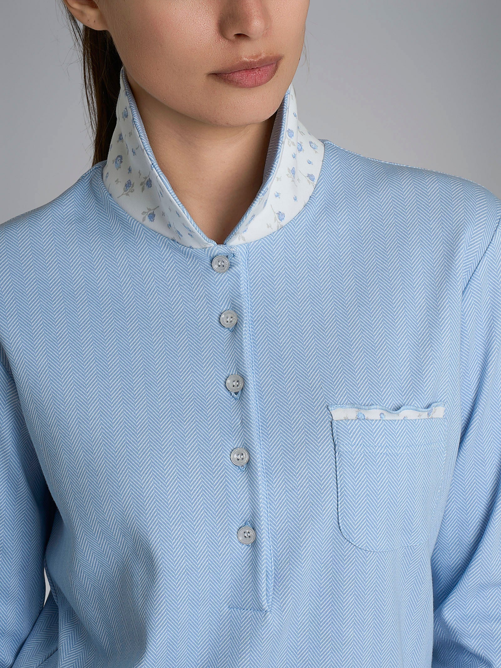 Pigiama a serafino con colletto in Interlock di cotone Azzurri Donna - Ragno