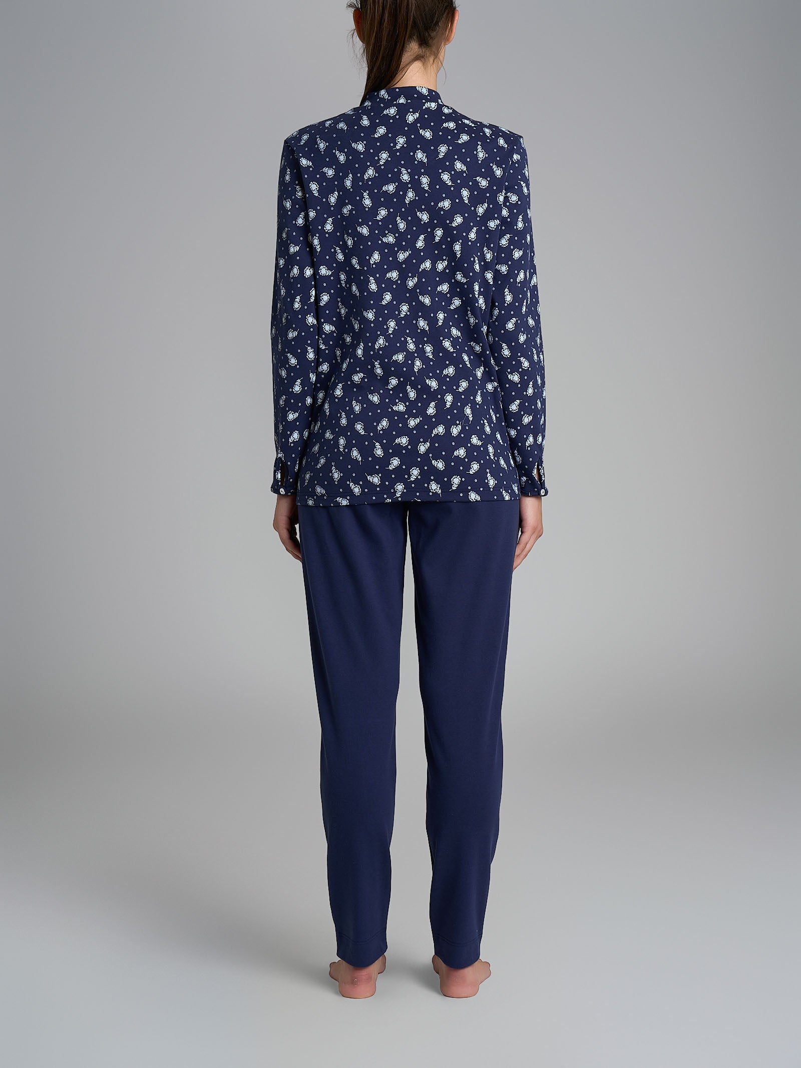 Pigiama a serafino con pieghe in Interlock di cotone 40-54 Blu Donna - Ragno