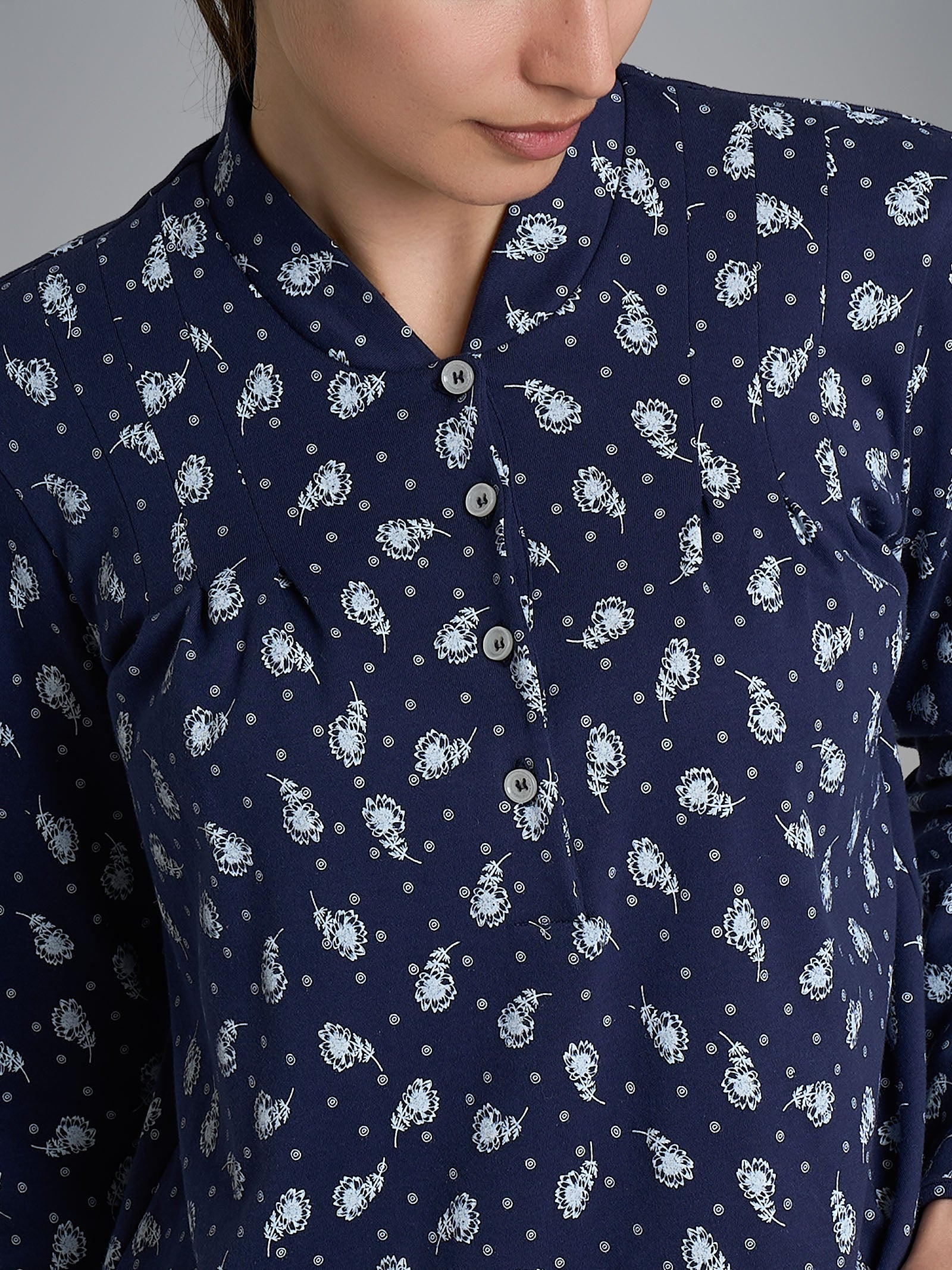Pigiama a serafino con pieghe in Interlock di cotone 40-54 Blu Donna - Ragno