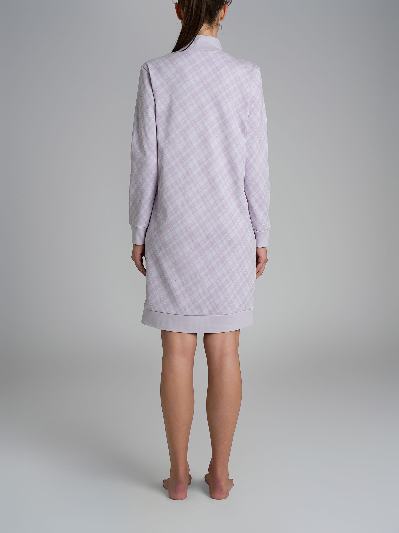 Vestaglia tartan aperta con collo alto in Interlock di cotone Viola Donna - Ragno