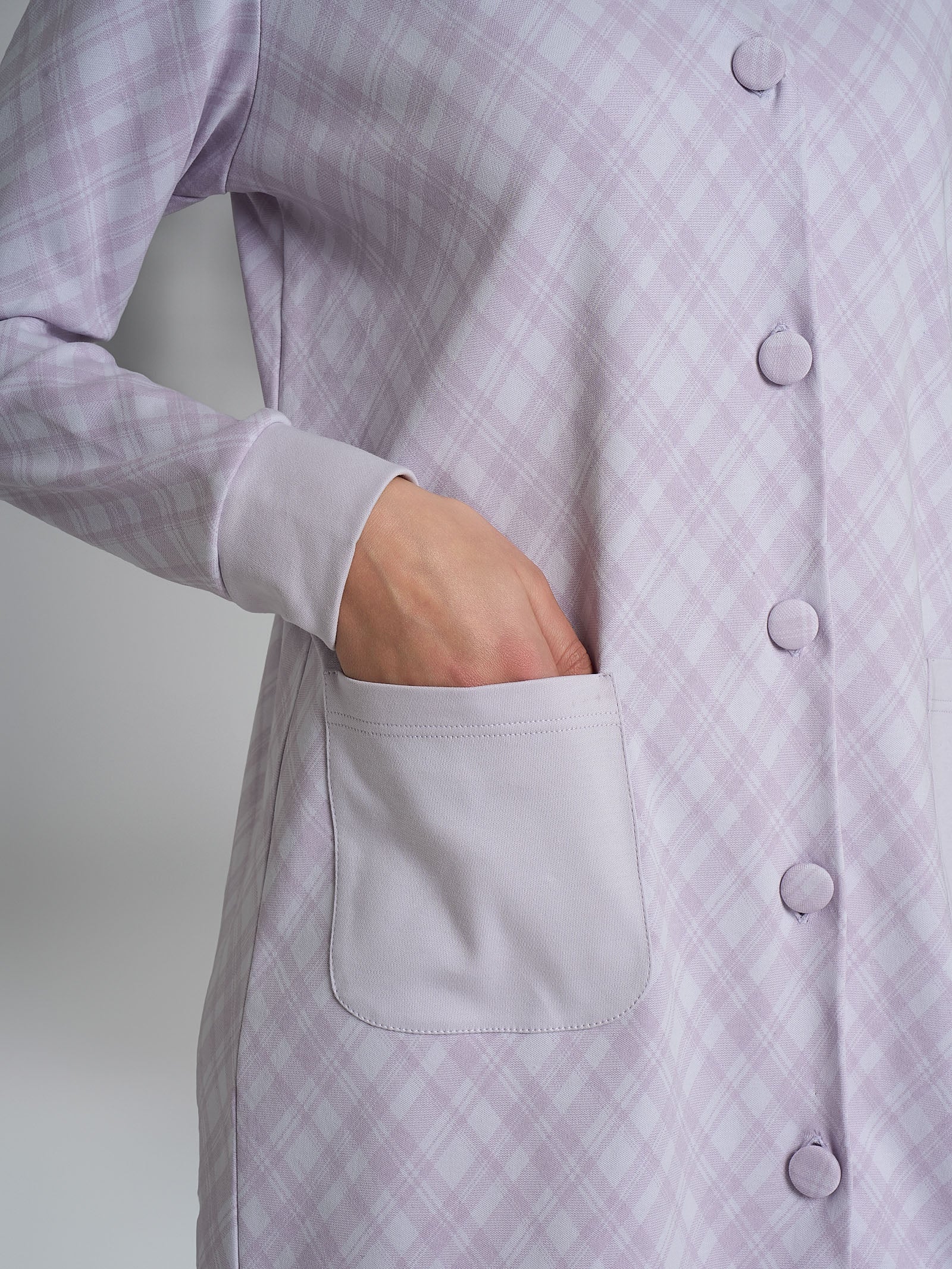 Vestaglia tartan aperta con collo alto in Interlock di cotone Viola Donna - Ragno