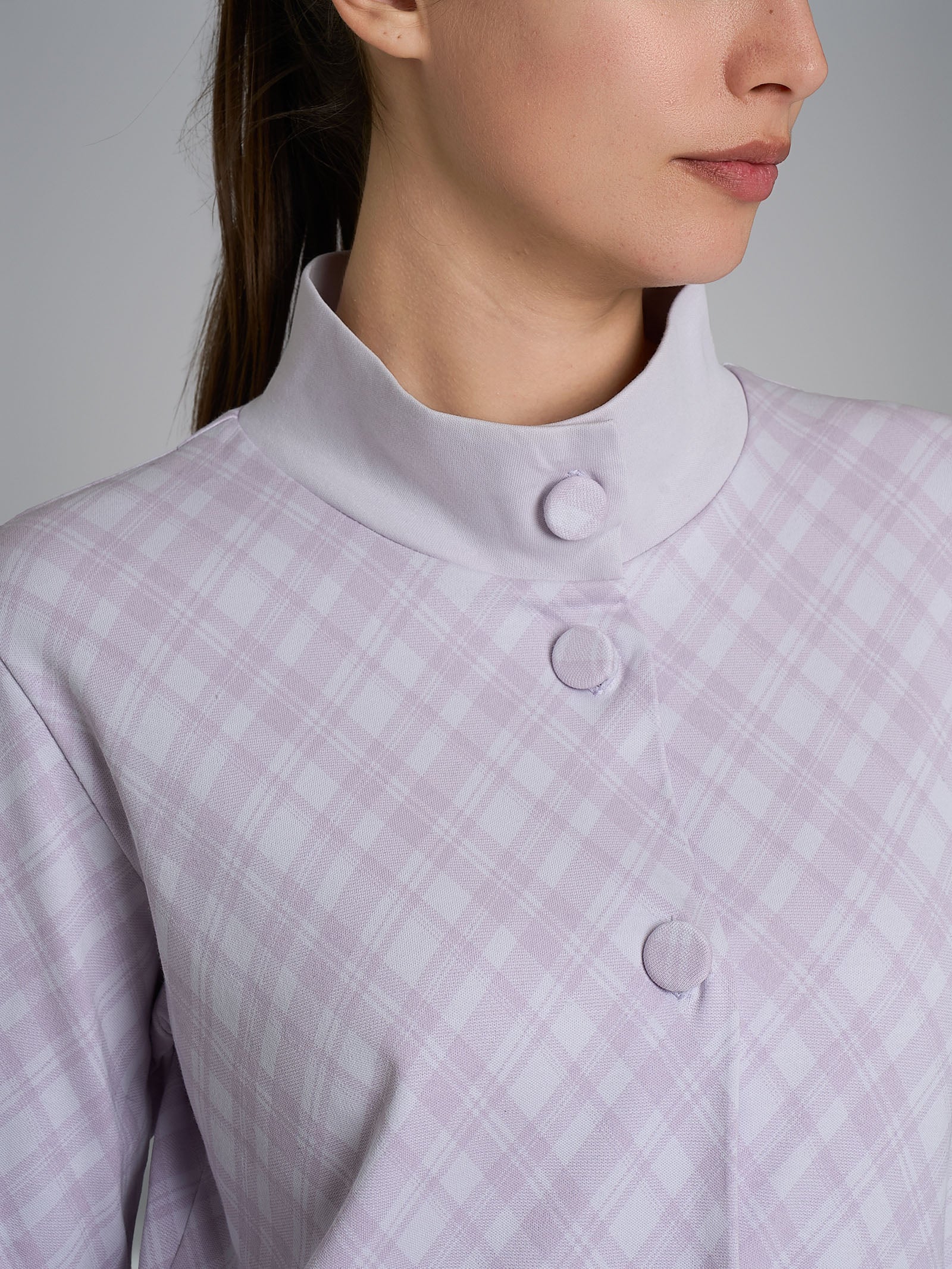 Vestaglia tartan aperta con collo alto in Interlock di cotone Viola Donna - Ragno