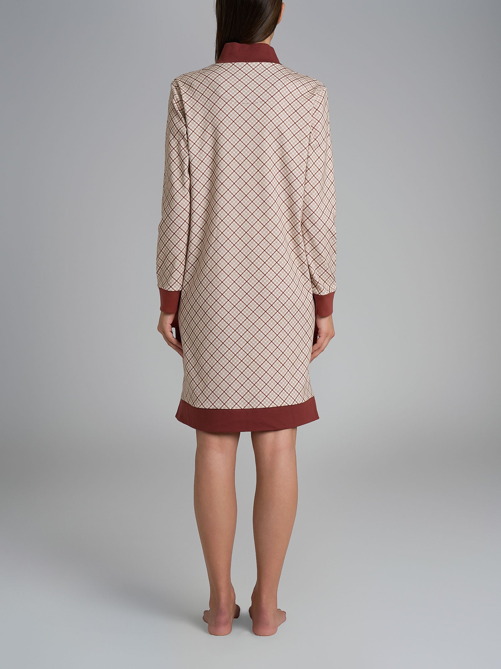 Vestaglia tartan aperta con collo alto in Interlock di cotone Rossi Donna - Ragno