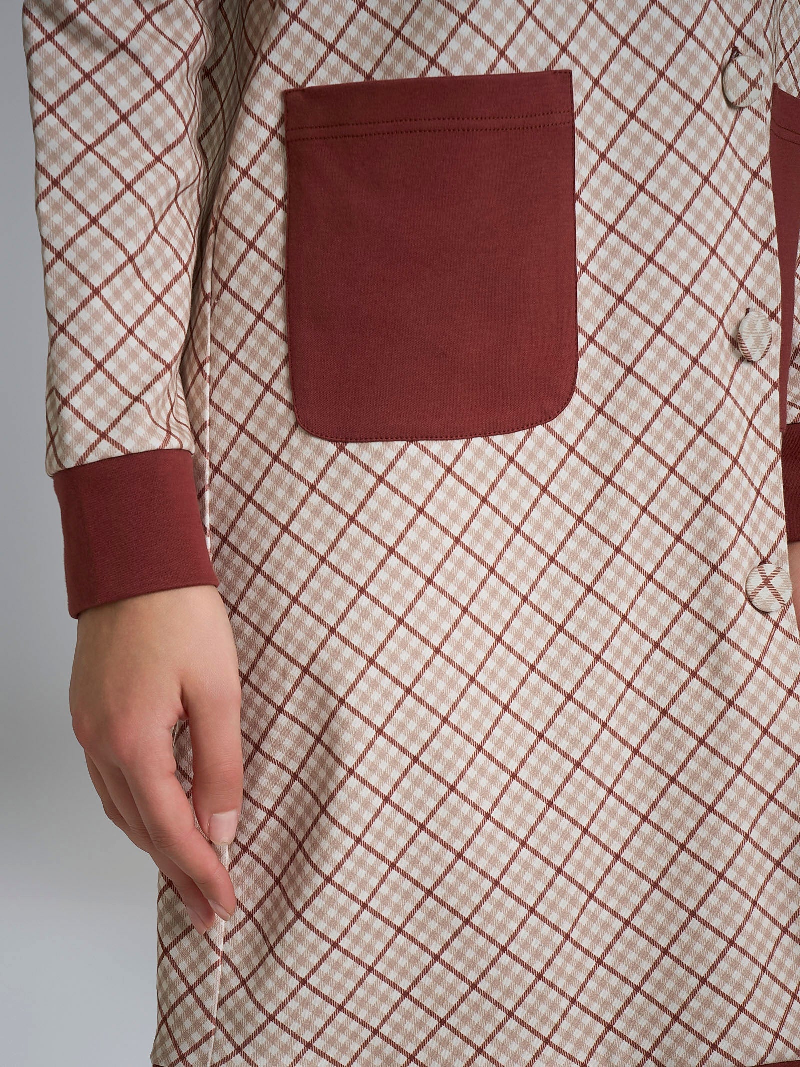 Vestaglia tartan aperta con collo alto in Interlock di cotone Rossi Donna - Ragno