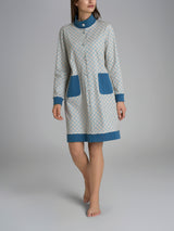 Vestaglia tartan aperta con collo alto in Interlock di cotone Azzurri Donna - Ragno