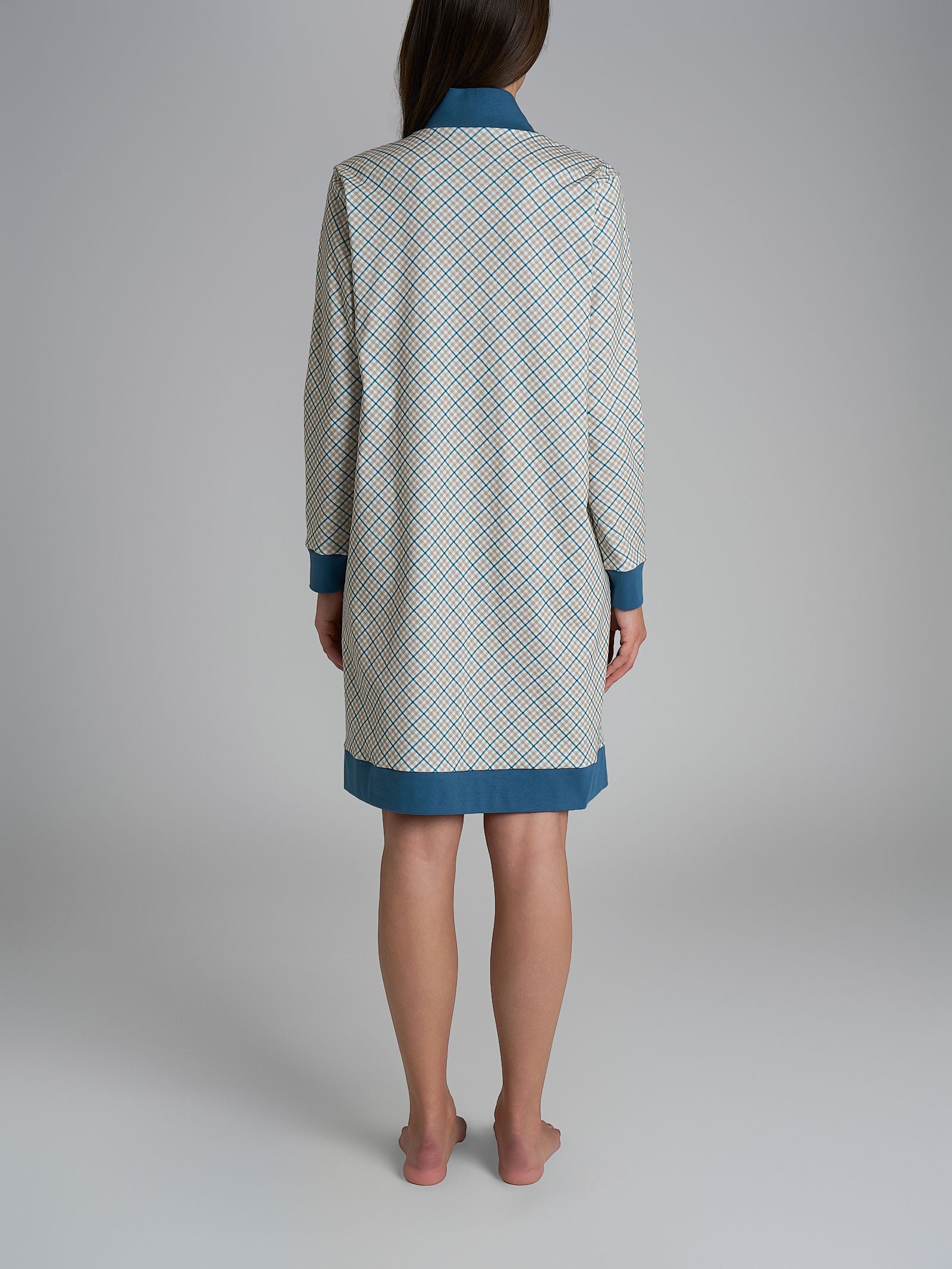 Vestaglia tartan aperta con collo alto in Interlock di cotone Azzurri Donna - Ragno