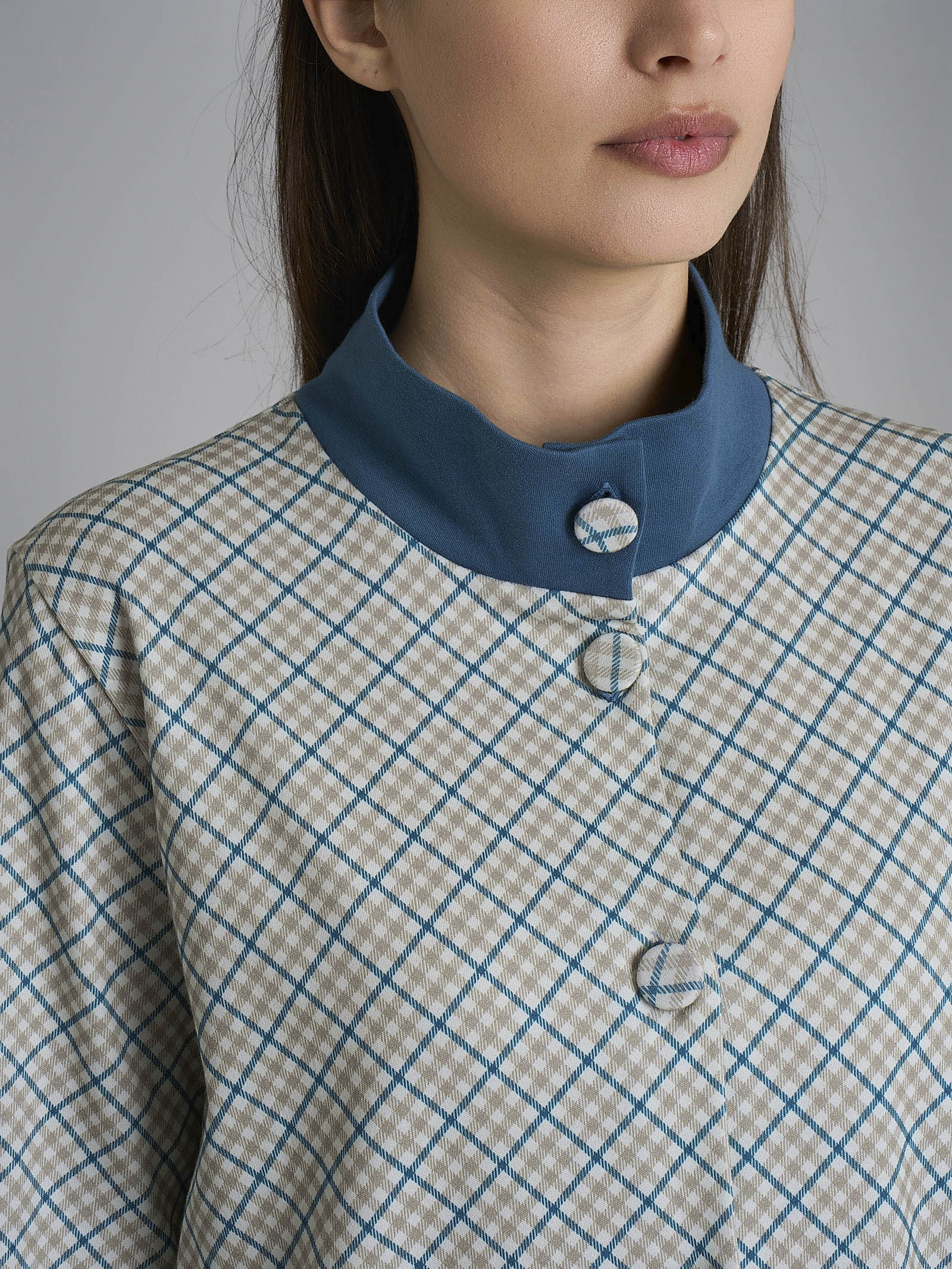 Vestaglia tartan aperta con collo alto in Interlock di cotone Azzurri Donna - Ragno