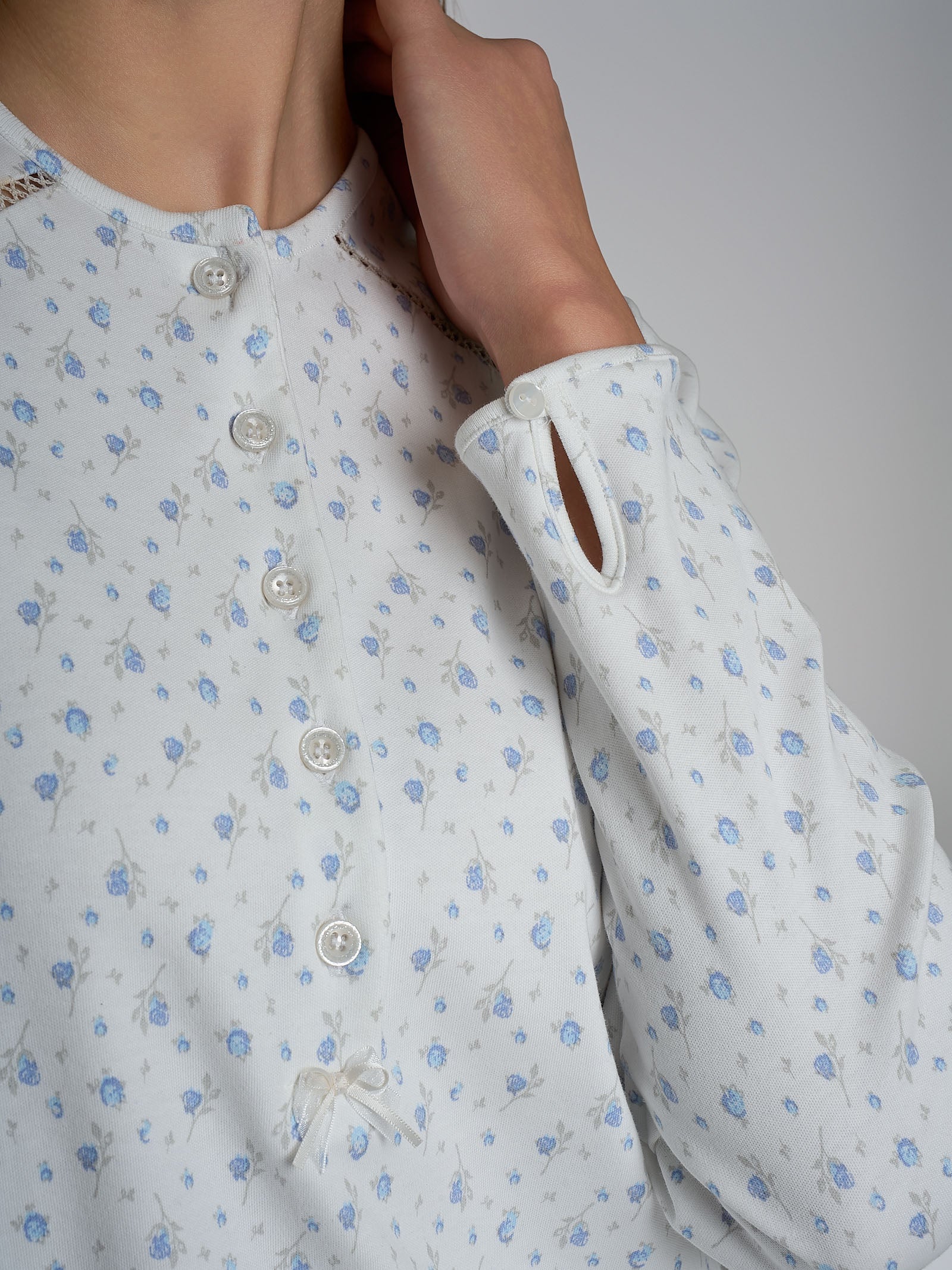 Pigiama a serafino con dettagli in Interlock di cotone 40-54 Azzurri Donna - Ragno