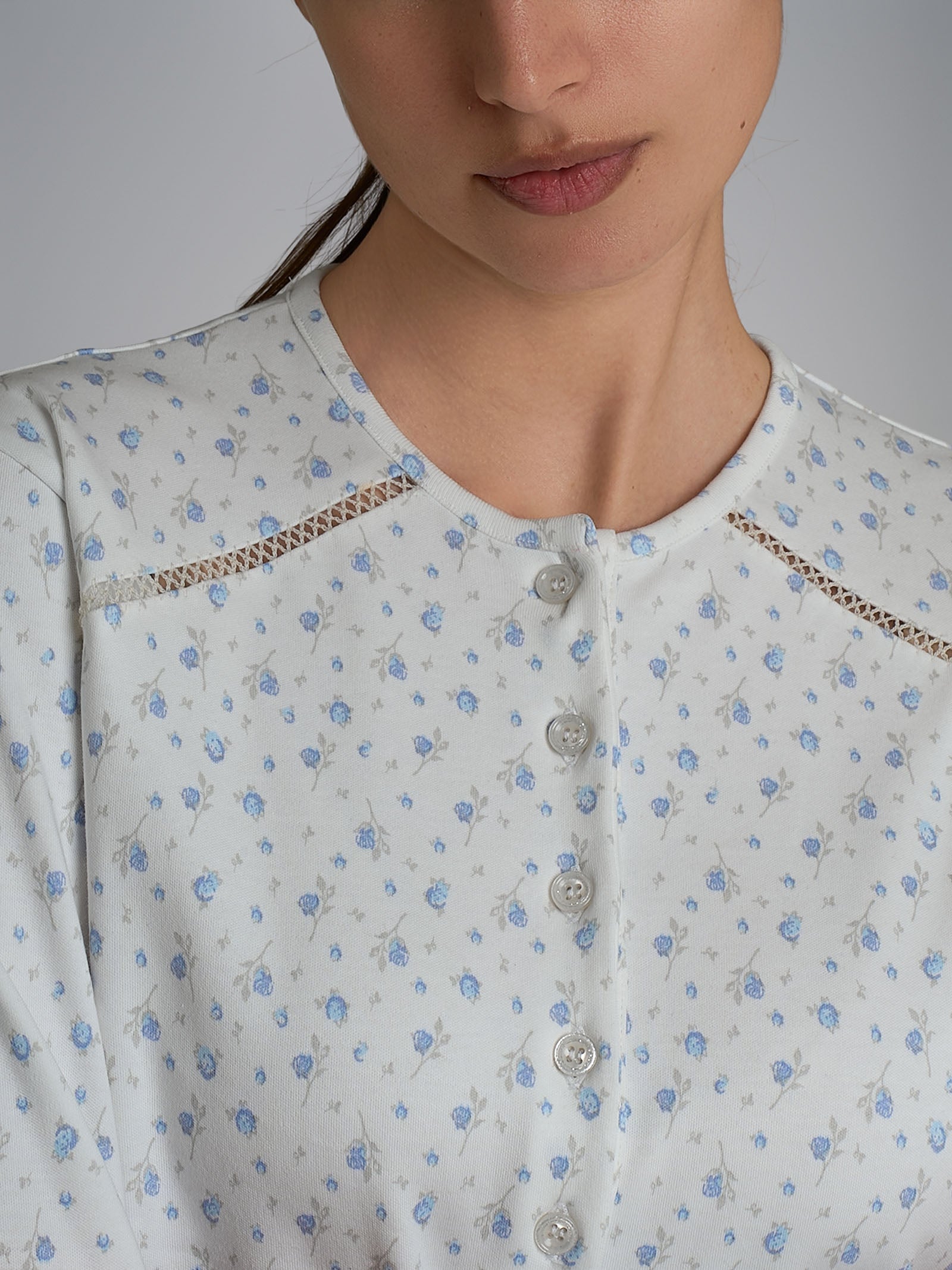 Pigiama a serafino con dettagli in Interlock di cotone 40-54 Azzurri Donna - Ragno