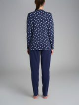 Pigiama a serafino con dettagli in Interlock di cotone 40-54 Blu Donna - Ragno