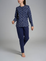 Pigiama aperto con dettagli in Interlock di cotone 40-54 Blu Donna - Ragno