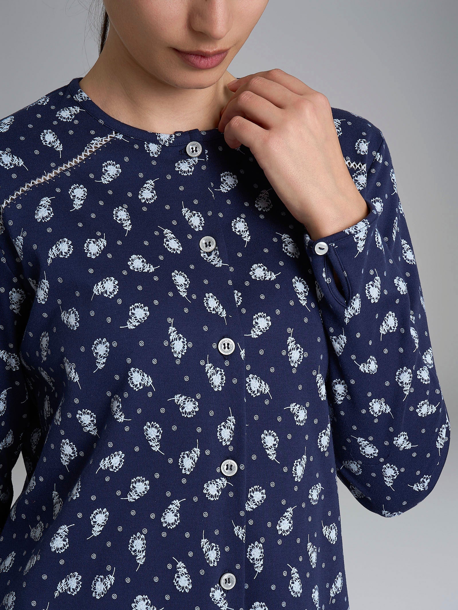 Pigiama aperto con dettagli in Interlock di cotone 40-54 Blu Donna - Ragno