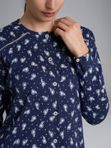 Pigiama aperto con dettagli in Interlock di cotone 40-54 Blu Donna - Ragno