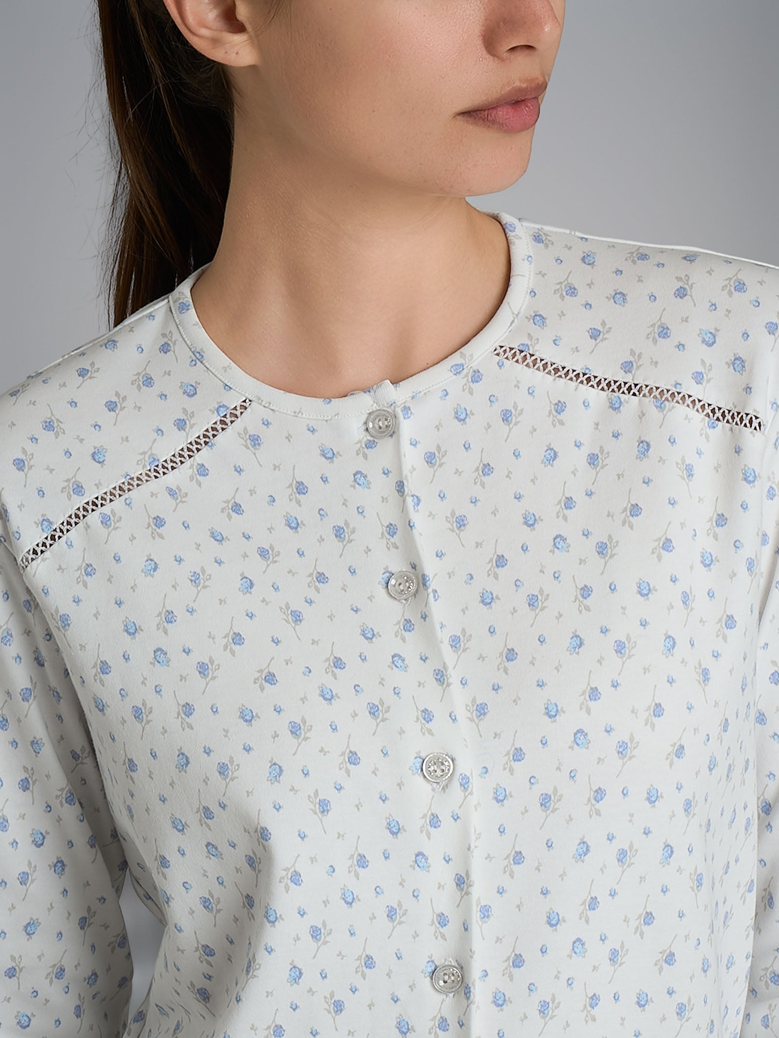 Pigiama aperto con dettagli in Interlock di cotone 56-60 Azzurri Donna - Ragno