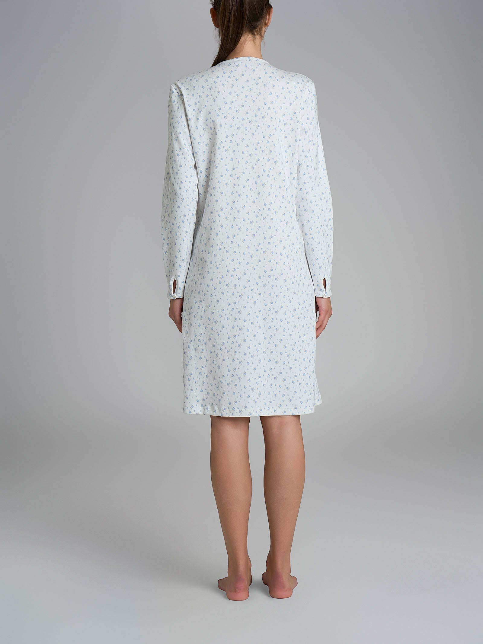 Camicia da notte aperta con dettagli in Interlock di cotone 40-54 Azzurri Donna - Ragno