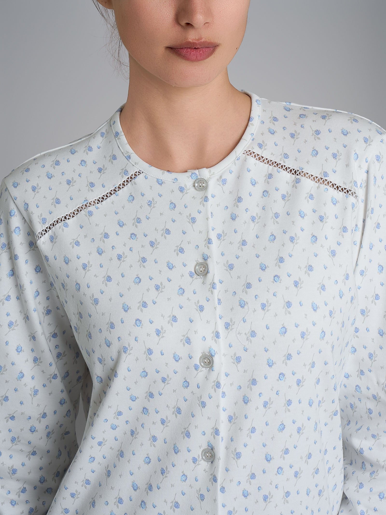 Camicia da notte aperta con dettagli in Interlock di cotone 40-54 Azzurri Donna - Ragno