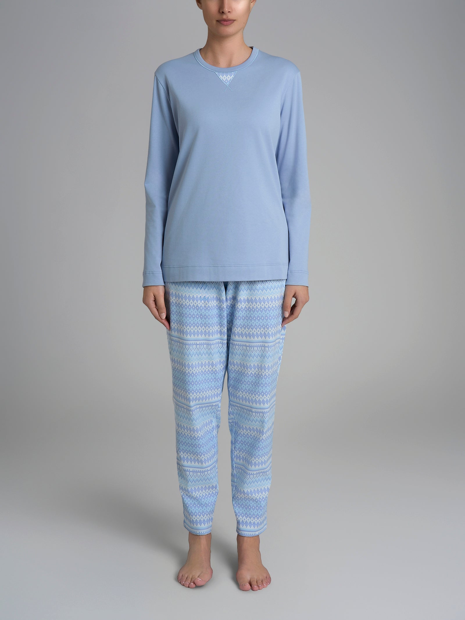 Pigiama girocollo con triangolo in Interlock di cotone  Azzurri Donna - Ragno