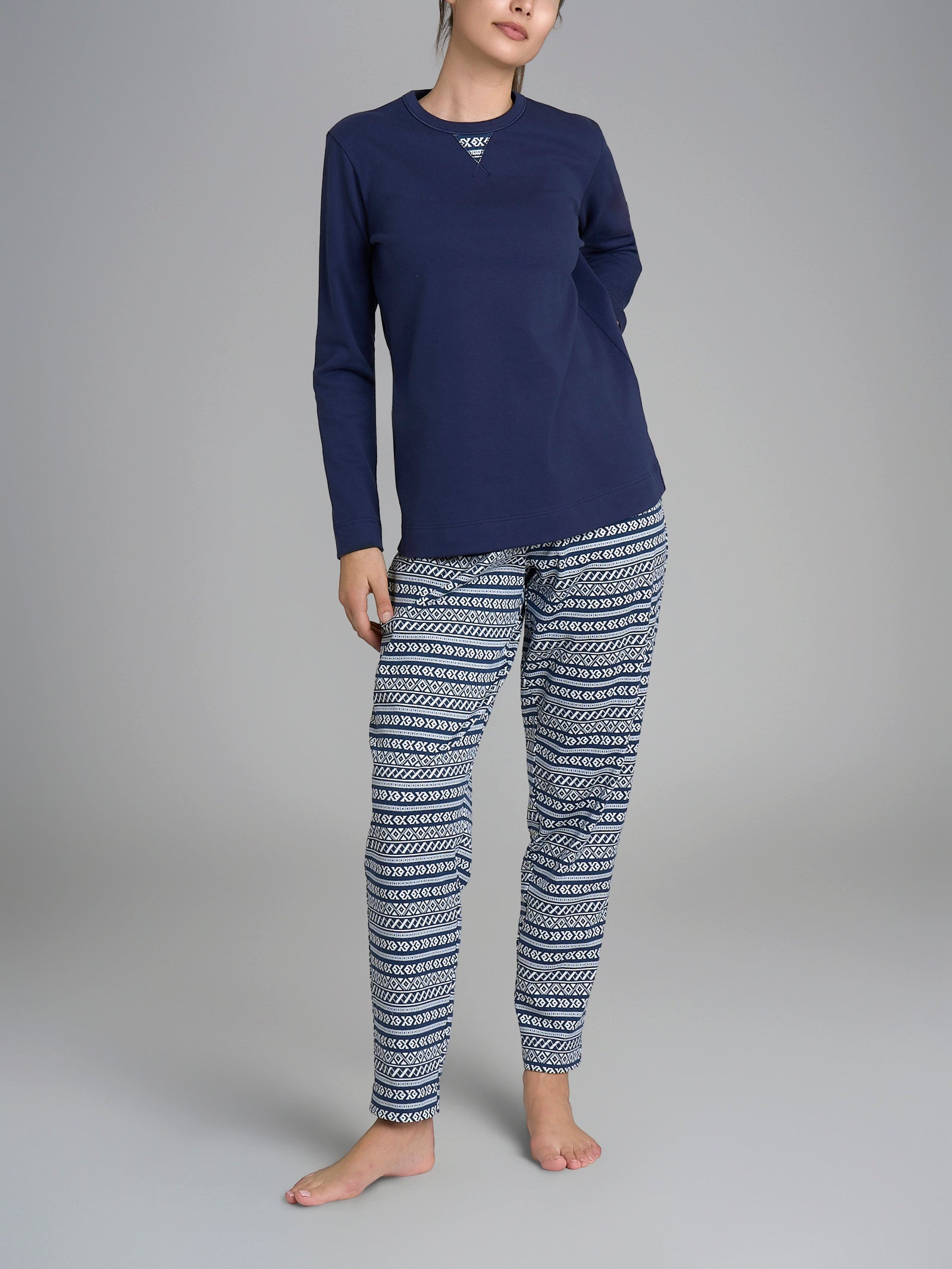 Pigiama girocollo con triangolo in Interlock di cotone  Blu Donna - Ragno