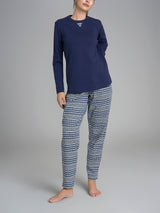 Pigiama girocollo con triangolo in Interlock di cotone  Blu Donna - Ragno