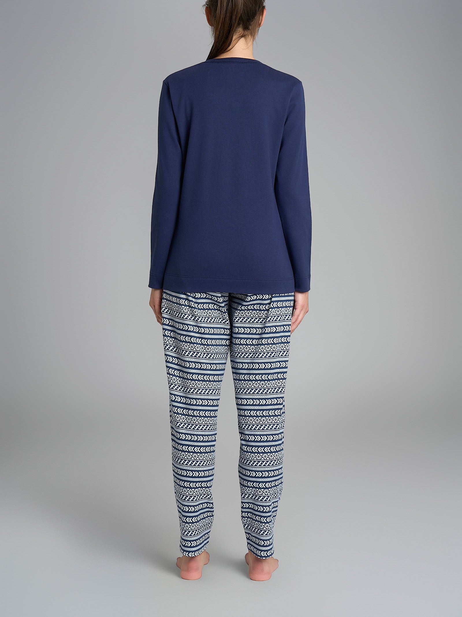 Pigiama girocollo con triangolo in Interlock di cotone  Blu Donna - Ragno
