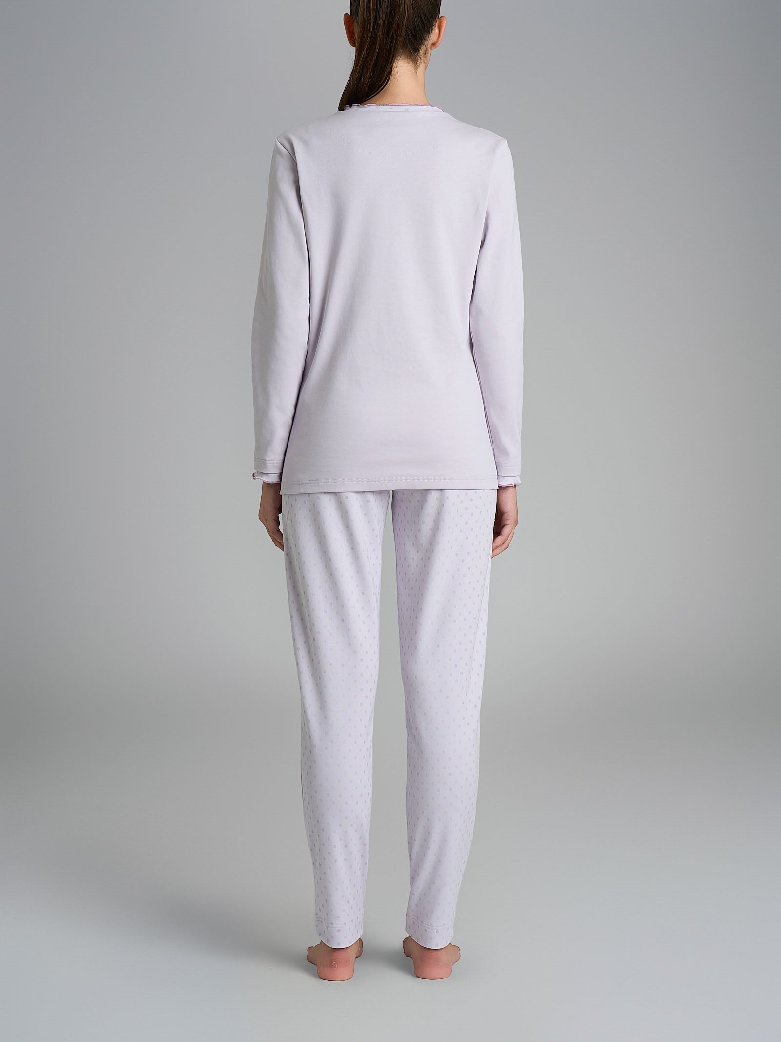 Pigiama a serafino con rouches in Interlock di cotone Viola Donna - Ragno