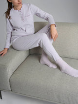 Pigiama a serafino con rouches in Interlock di cotone Viola Donna - Ragno