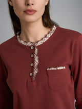 Pigiama a serafino con rouches in Interlock di cotone Rossi Donna - Ragno