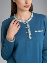 Pigiama a serafino con rouches in Interlock di cotone Azzurri Donna - Ragno