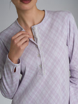 Camicia da notte con pizzo in Interlock di cotone 56-60 Viola Donna - Ragno