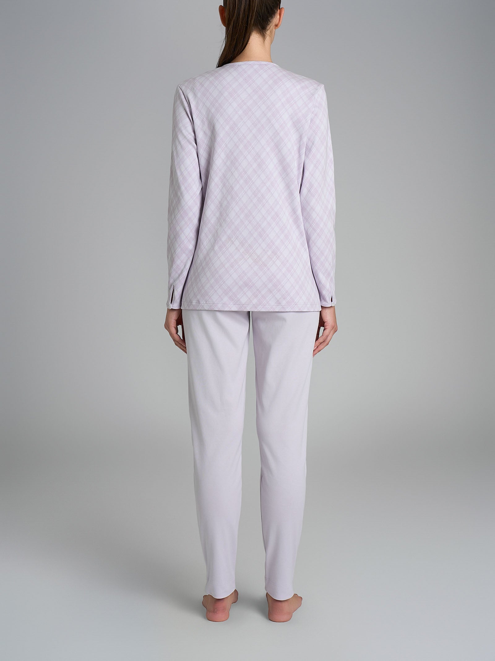 Pigiama a serafino con pizzo in Interlock di cotone 40-54 Viola Donna - Ragno