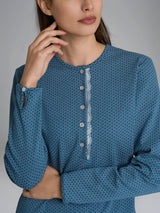 Pigiama a serafino con pizzo in Interlock di cotone 40-54 Azzurri Donna - Ragno