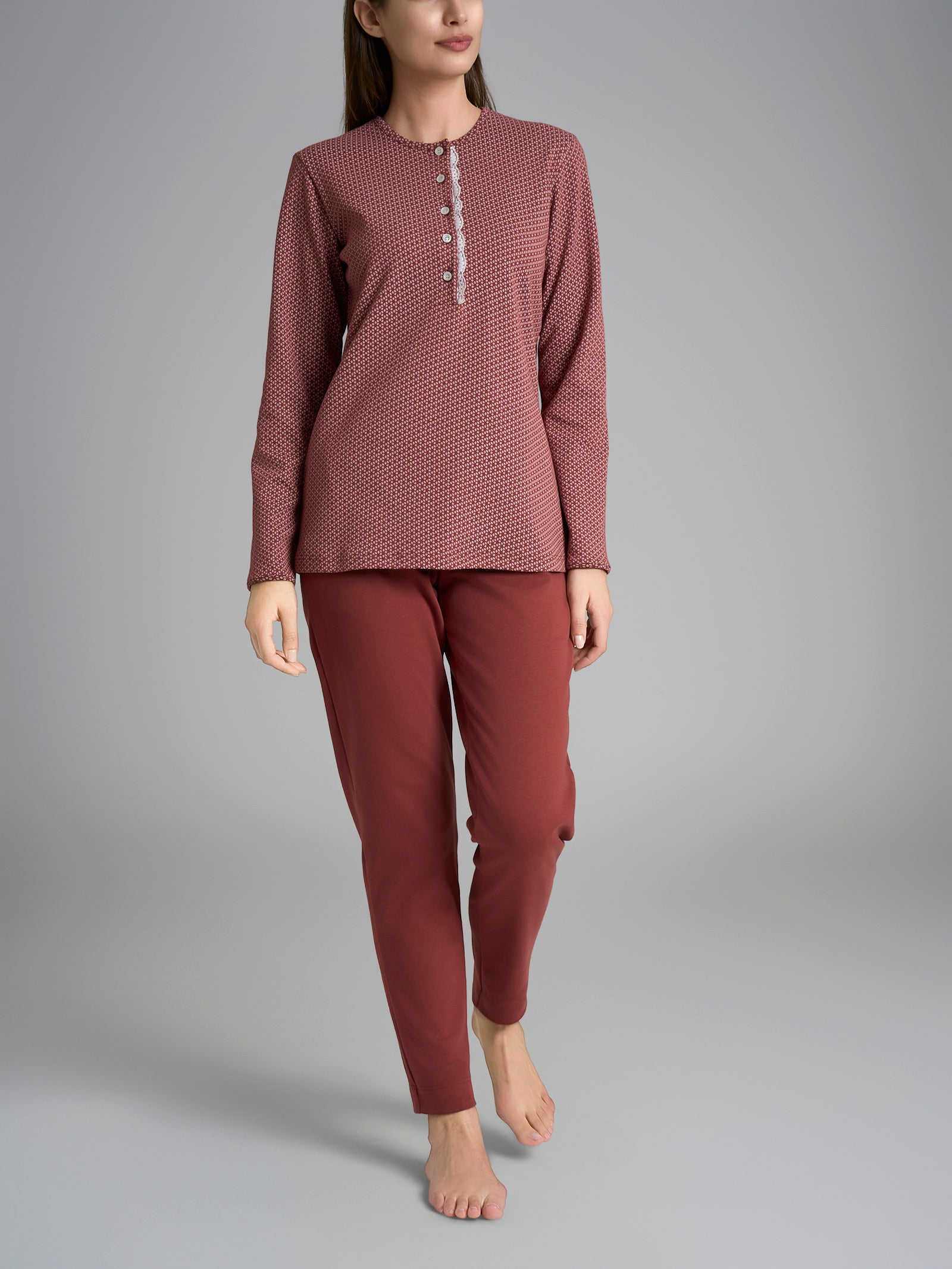 Pigiama a serafino con pizzo in Interlock di cotone 40-54 Arancioni Donna - Ragno