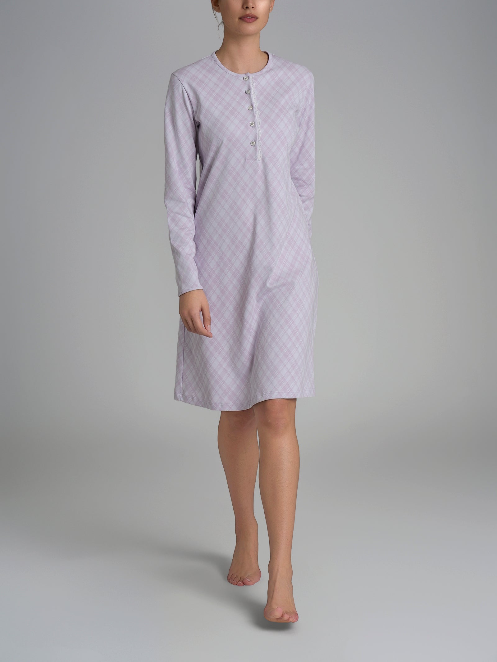 Camicia da notte con pizzo in Interlock di cotone 40-54 Viola Donna - Ragno