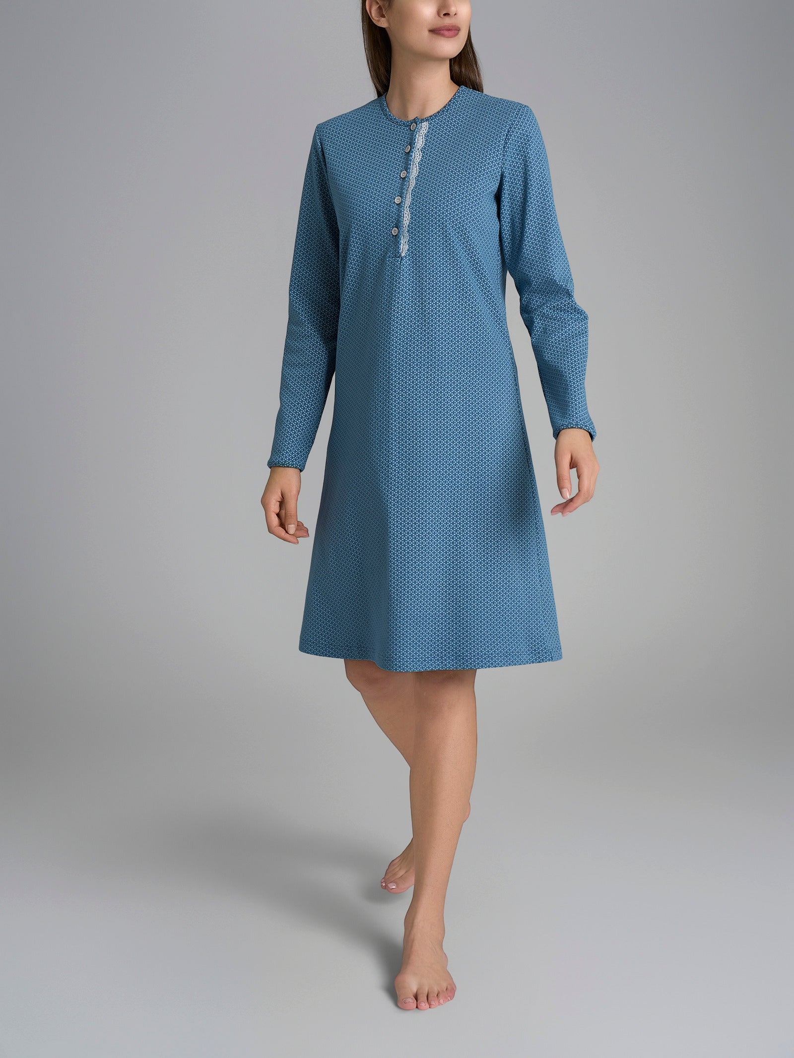 Camicia da notte con pizzo in Interlock di cotone 40-54 Azzurri Donna - Ragno