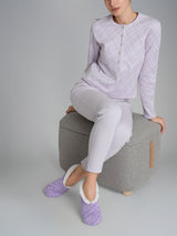Pigiama a serafino con pizzo in Interlock di cotone 56-60 Viola Donna - Ragno