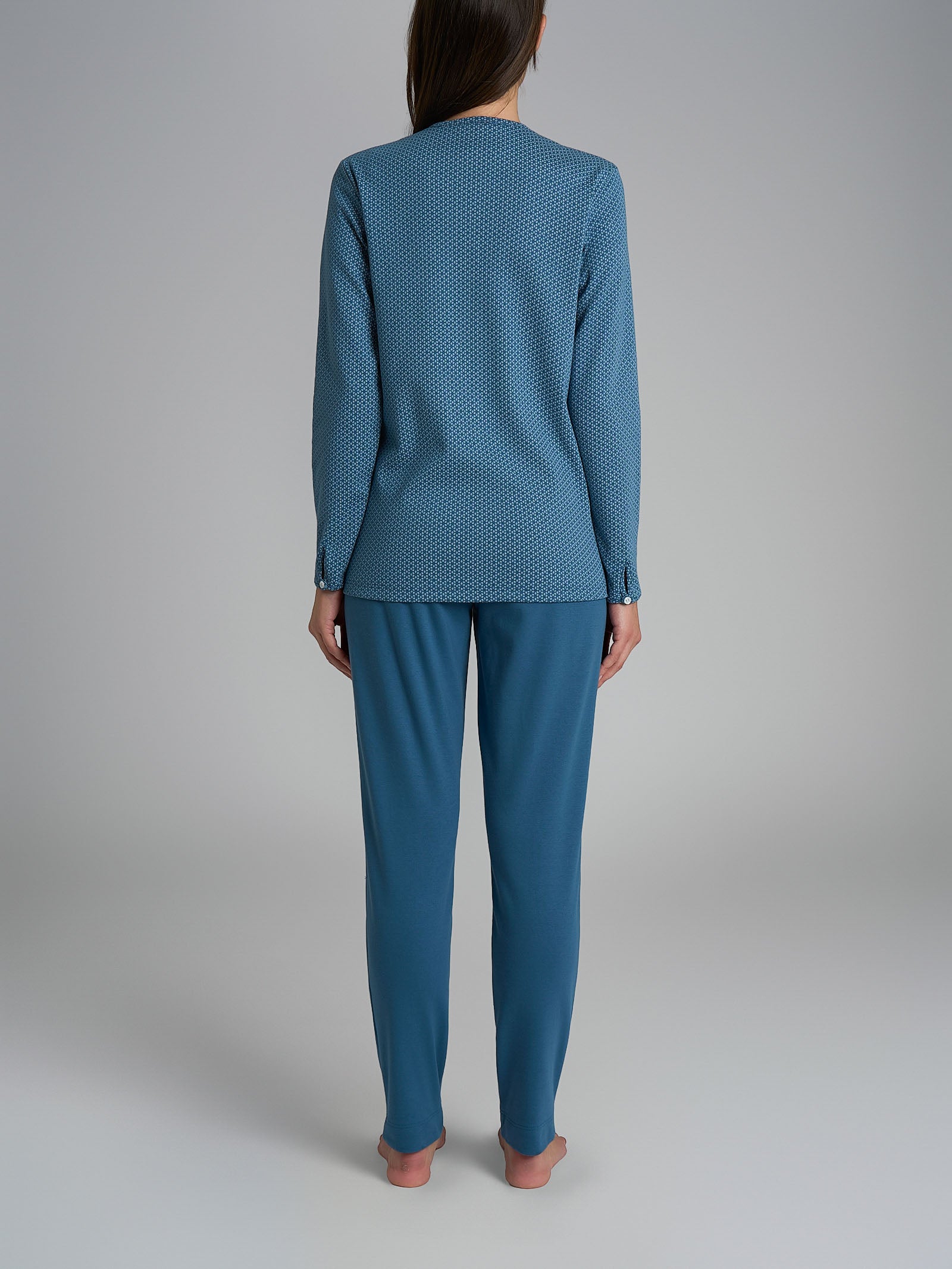 Pigiama a serafino con pizzo in Interlock di cotone 56-60 Azzurri Donna - Ragno