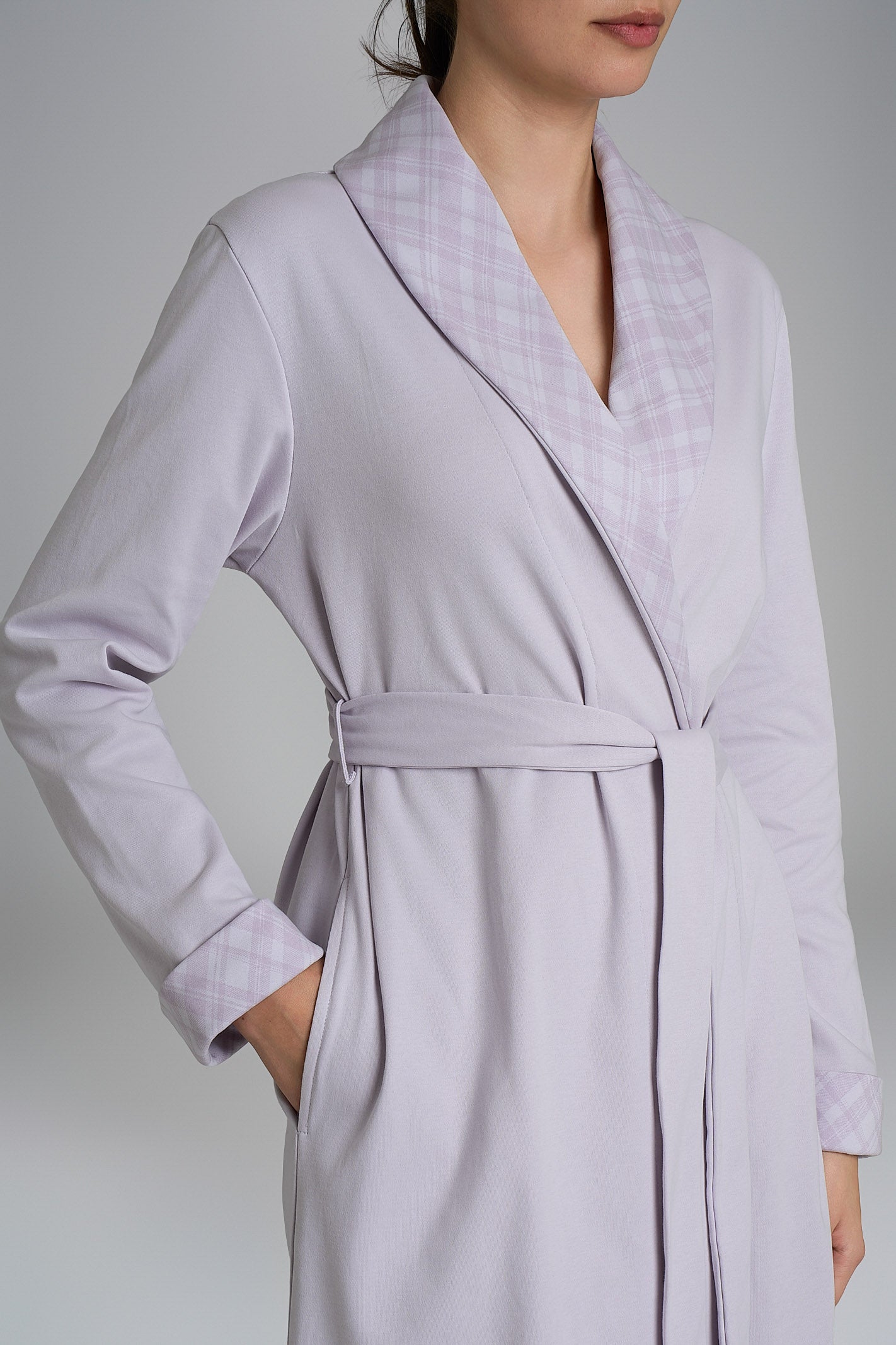 Vestaglia con cintura in Interlock di cotone Viola Donna - Ragno