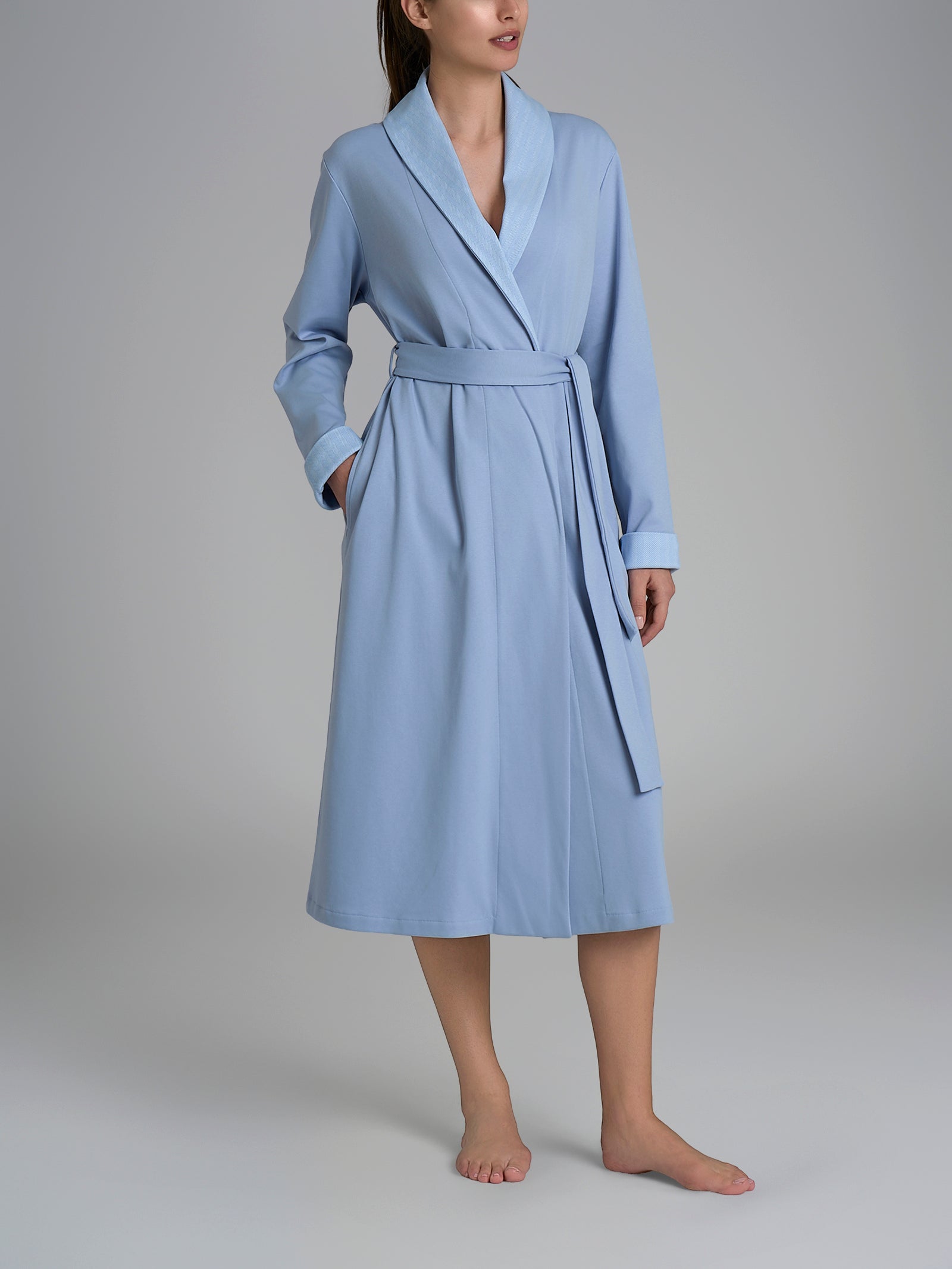 Vestaglia con cintura in Interlock di cotone Azzurri Donna - Ragno