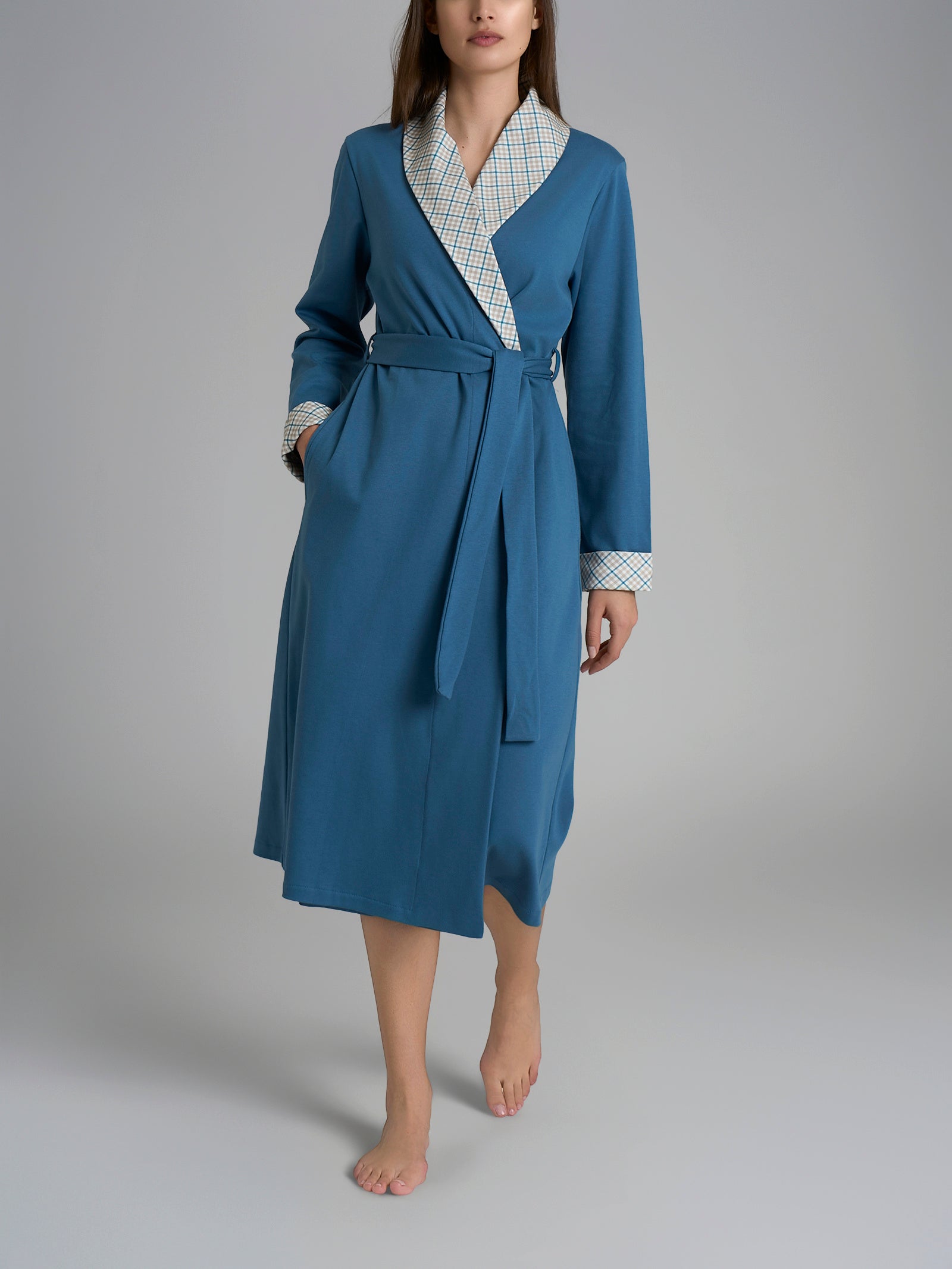 Vestaglia con cintura in Interlock di cotone Azzurri Donna - Ragno