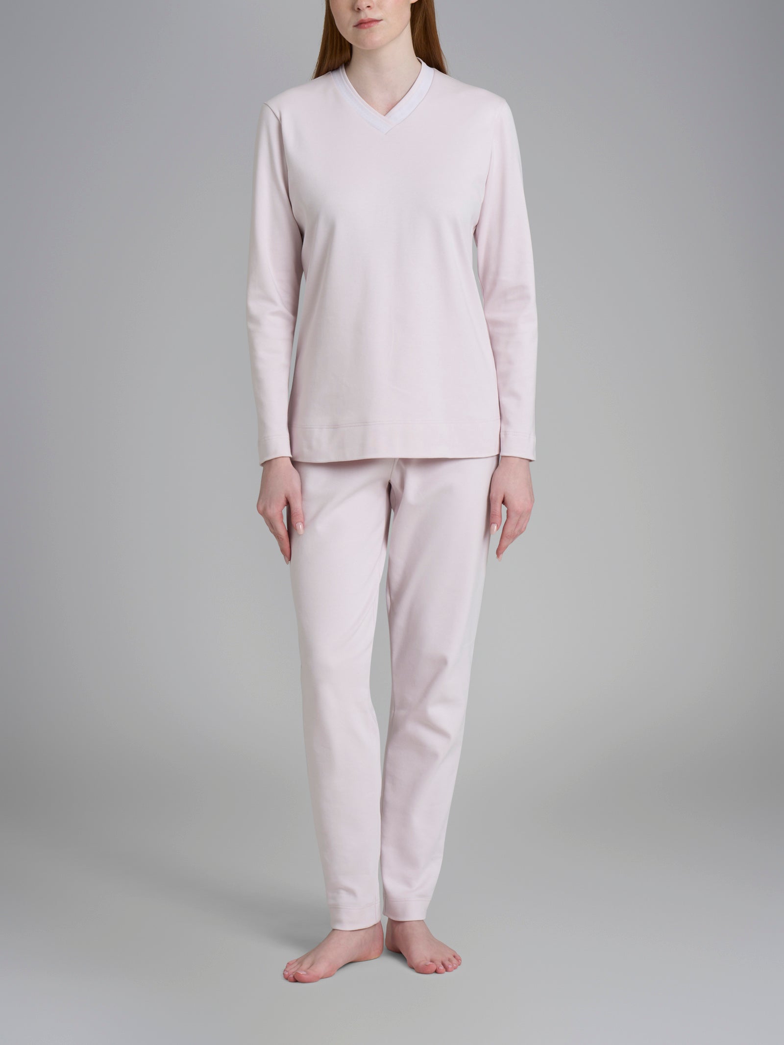 Pigiama con scollo a V in tinta unita in Interlock di cotone Rossi Donna - Ragno