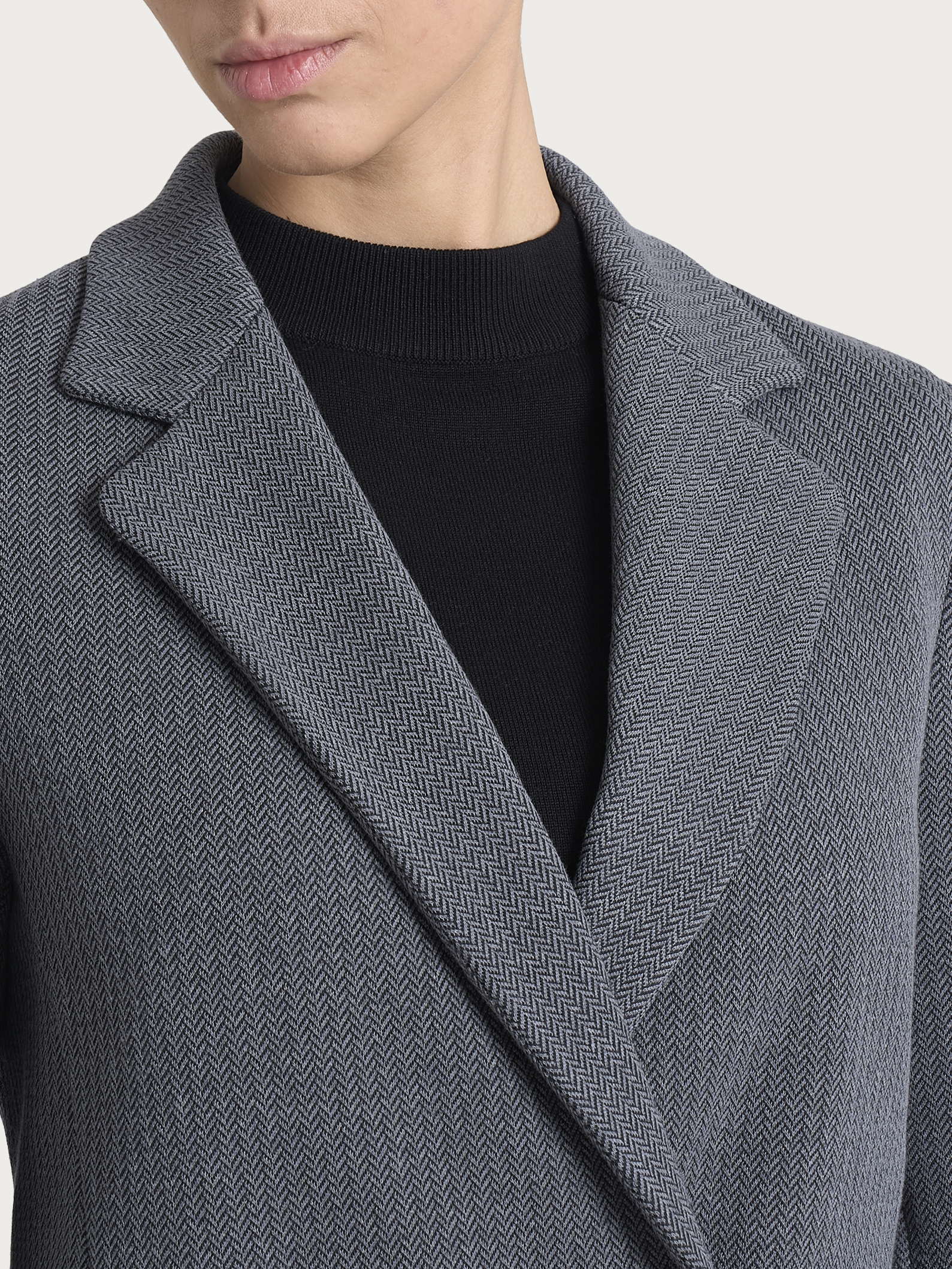  Blazer doppio petto con fantasia a spina di pesce in Eco Jacquard Neri Donna - Ragno