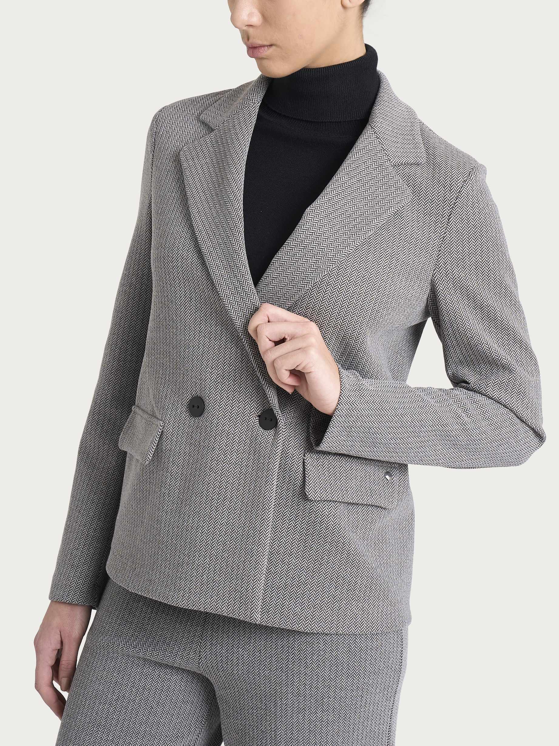  Blazer doppio petto con fantasia a spina di pesce in Eco Jacquard Marroni Donna - Ragno