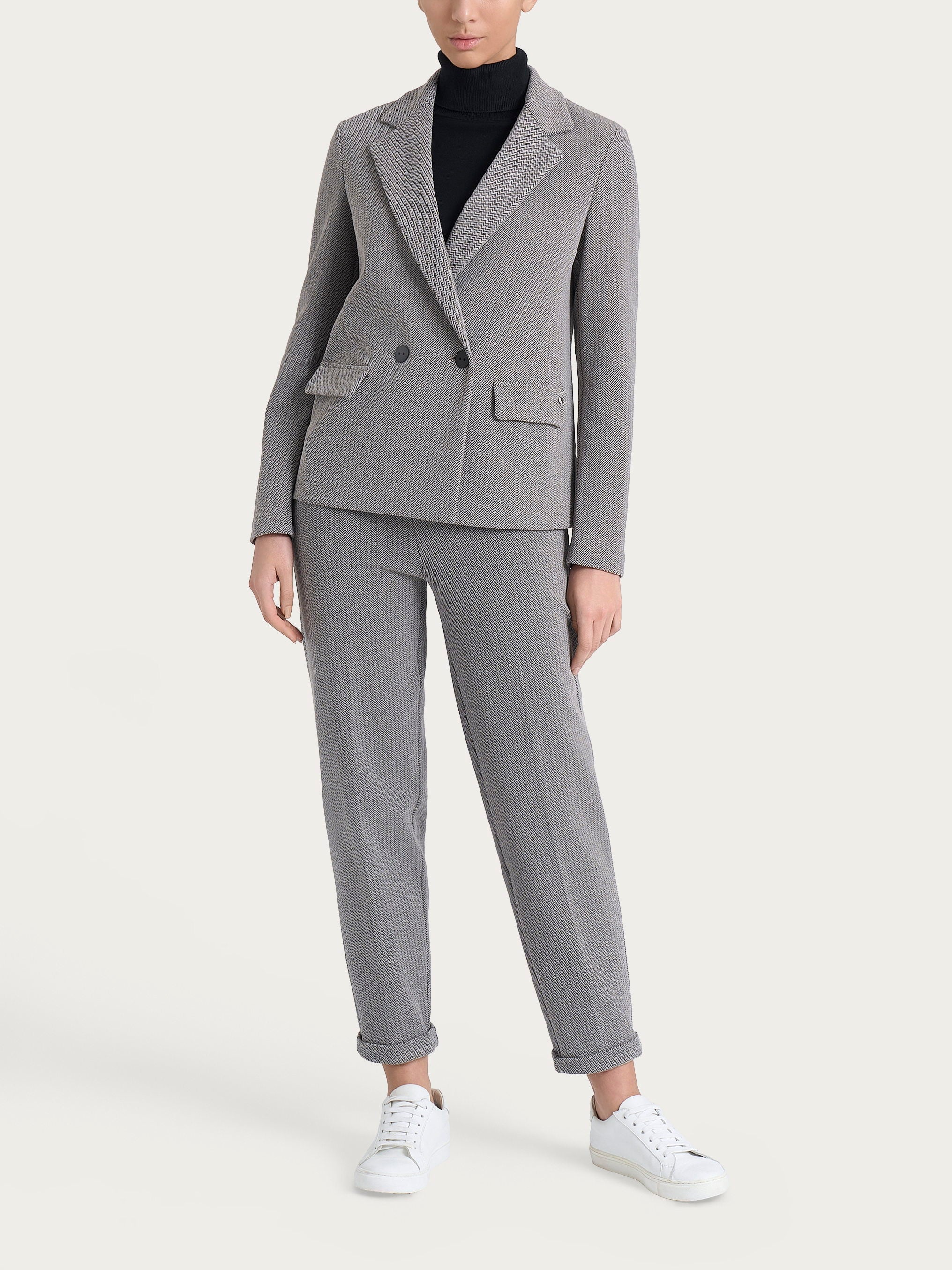  Blazer doppio petto con fantasia a spina di pesce in Eco Jacquard Marroni Donna - Ragno