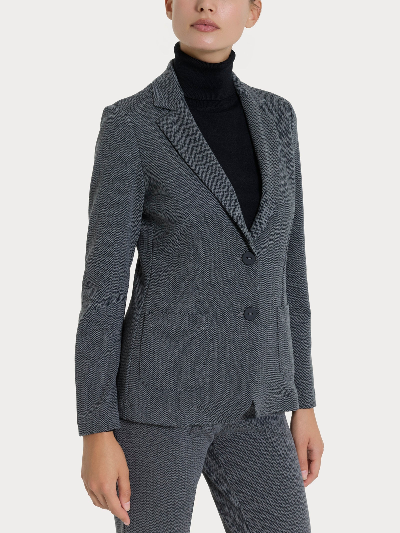 Blazer due bottoni con fantasia a spina di pesce in Eco Jacquard Neri Donna - Ragno